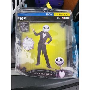 Jack Skellington costume kids size 10 12 w/ mask and bow tie NEW